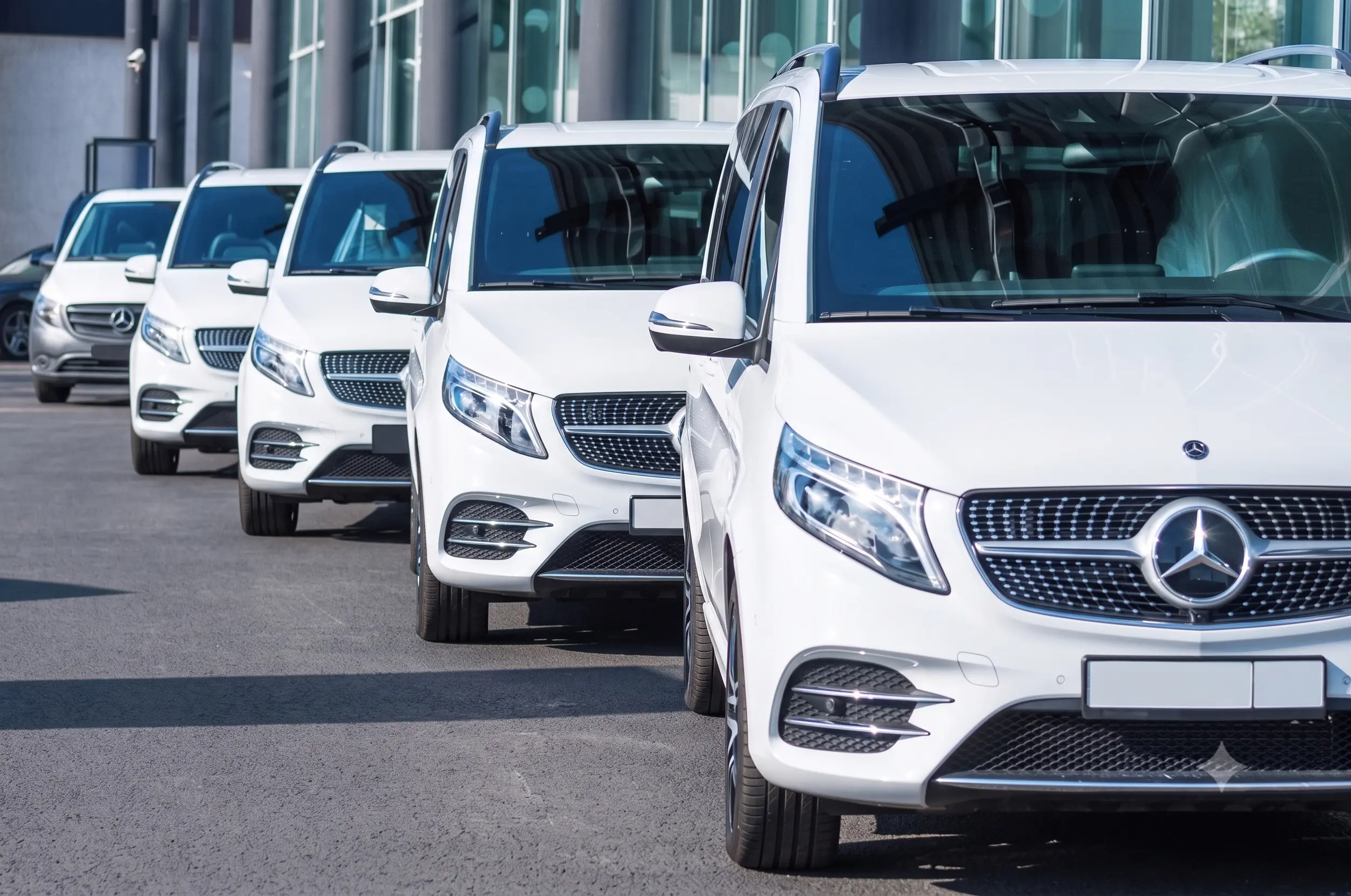 Fleet of vehicles arranged for corporate event transportation logistics