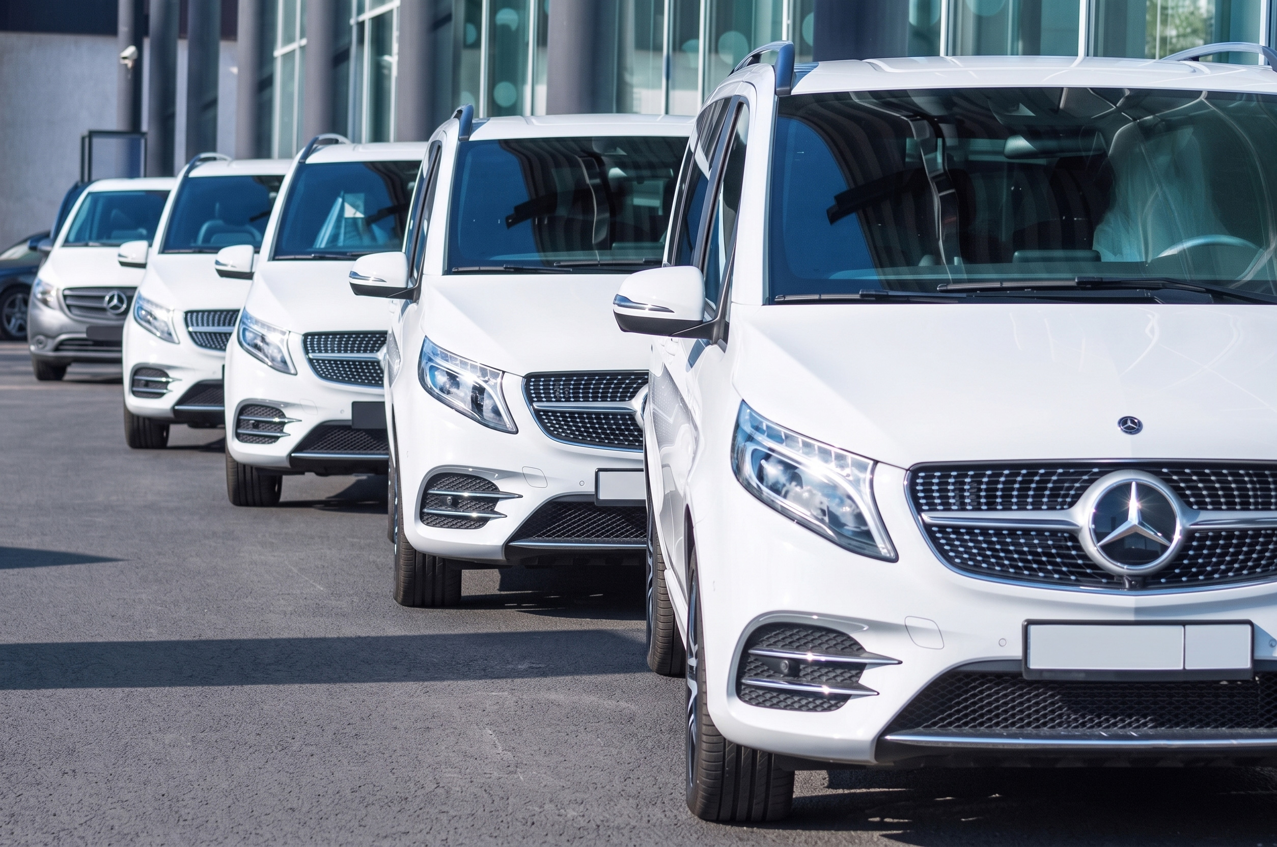 Fleet of vehicles arranged for corporate event transportation logistics