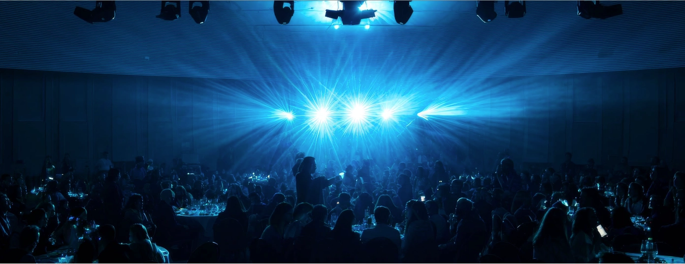 Concert-style stage lighting at a Quebec Experiences event